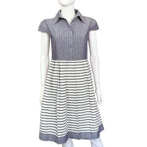 Anna Sui Womens Dress Size 4 Blue Striped Cotton Blend Fit & Flare Style